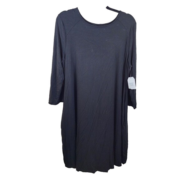 Nwt Time And Tru Womens XL Black Long Sleeve Knee Length Shirt Dress Pockets - Picture 1 of 7